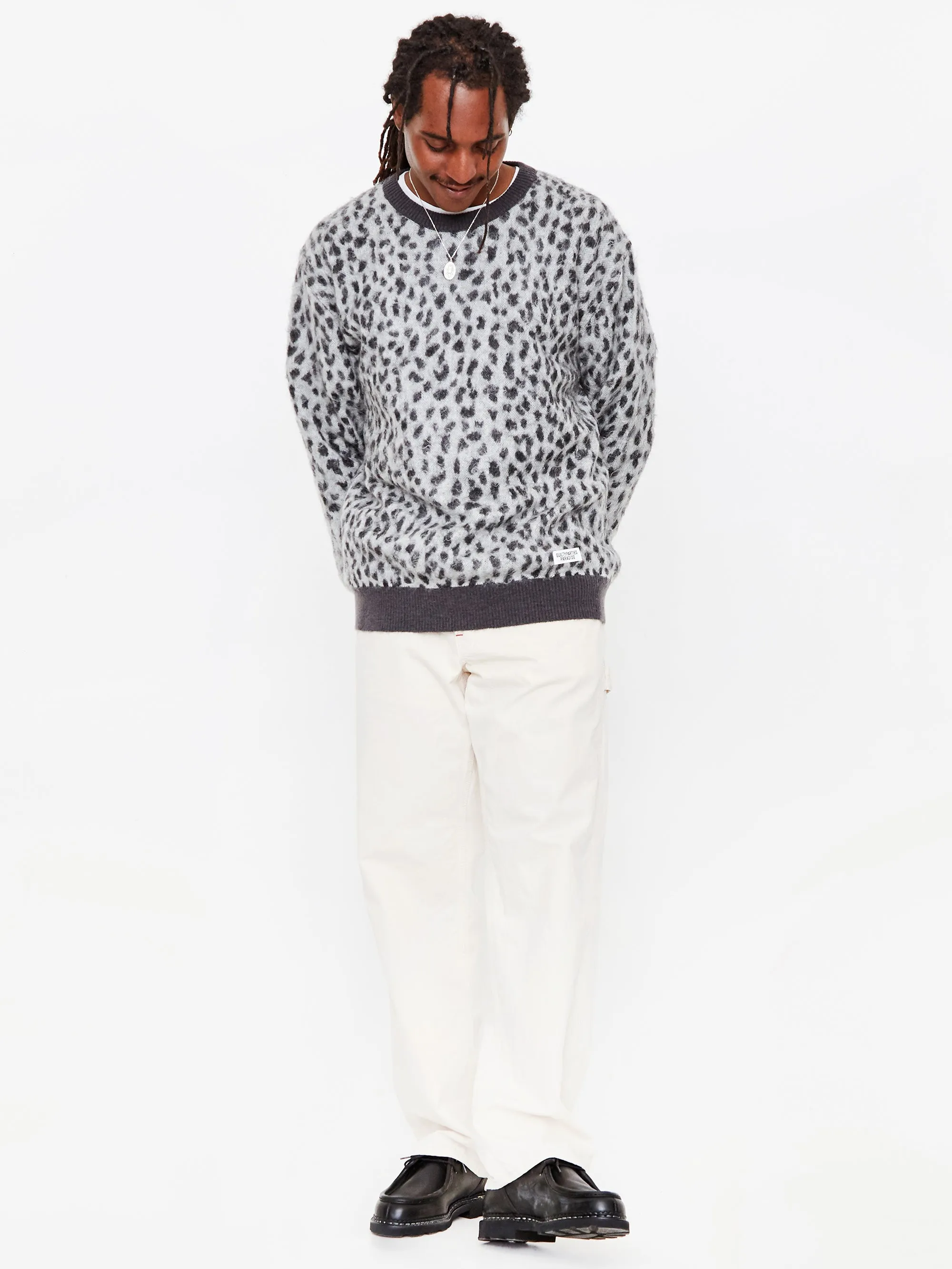 Wacko Maria Leopard Mohair Crewneck Jumper - White
