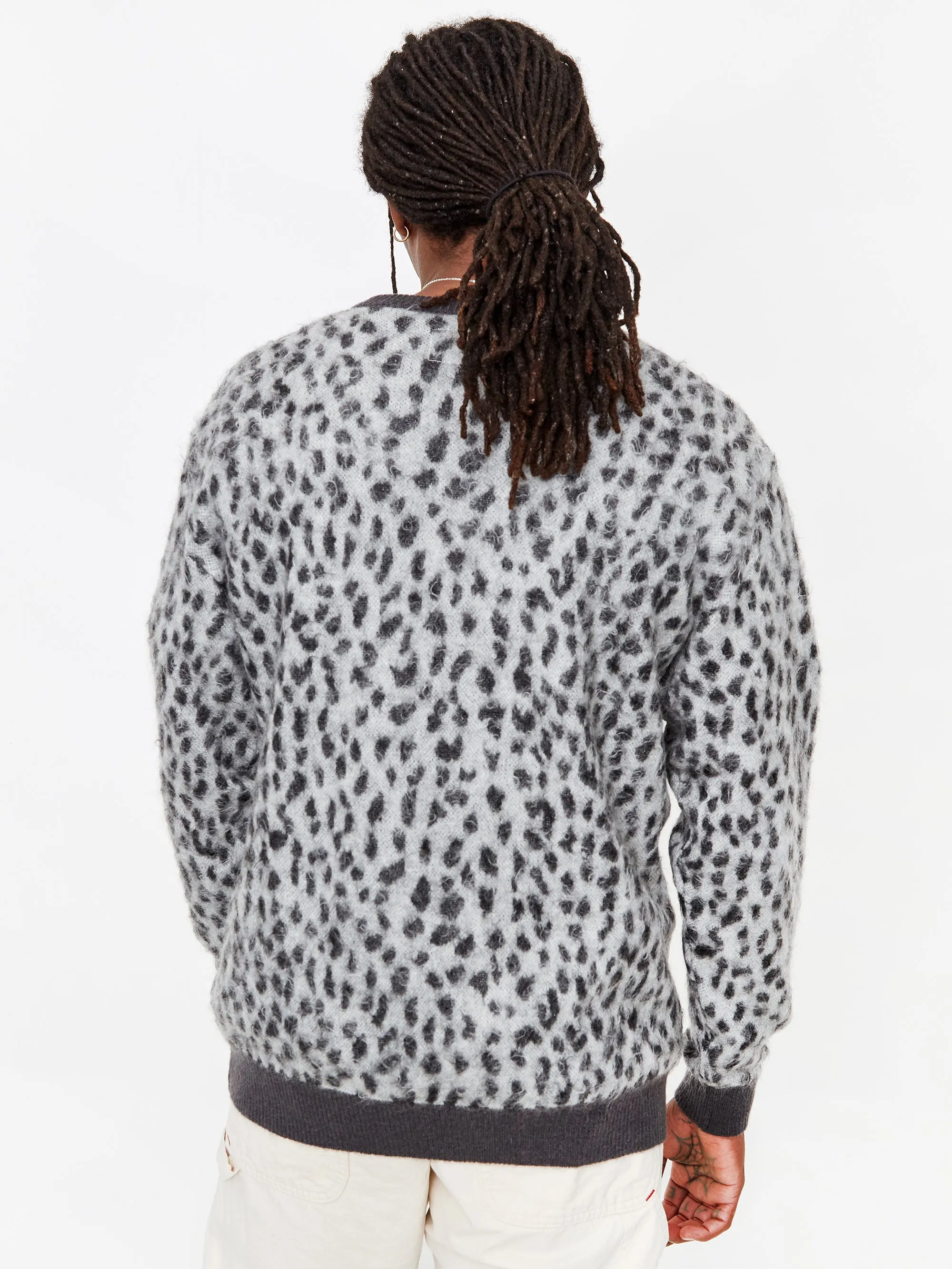 Wacko Maria Leopard Mohair Crewneck Jumper - White