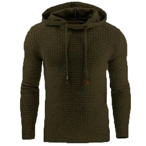 Wiaofellas  -  Hoodie Men's Loose Fitting Hoodie Men's Sportswear Fashionable Round Neck Hoodie Men's Solid Color Texture Style MC11