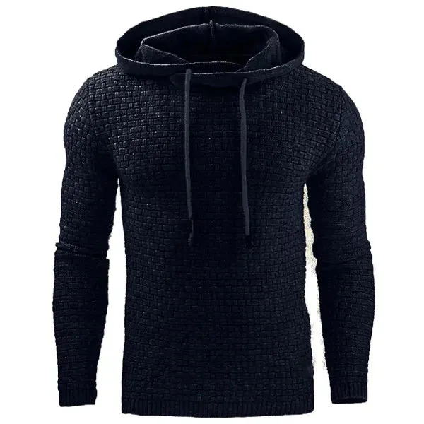 Wiaofellas  -  Hoodie Men's Loose Fitting Hoodie Men's Sportswear Fashionable Round Neck Hoodie Men's Solid Color Texture Style MC11