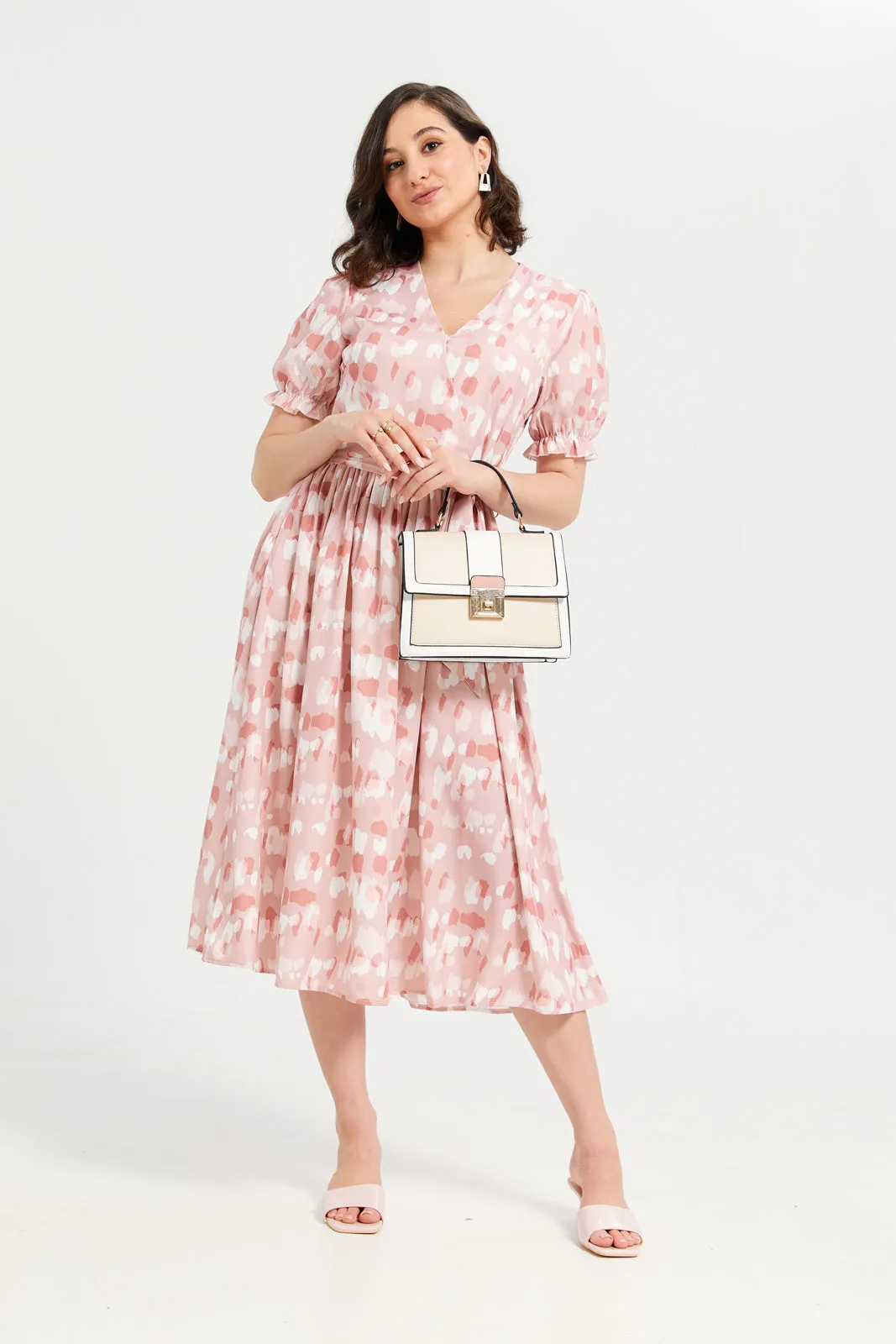 Woman Pink Printed Dress