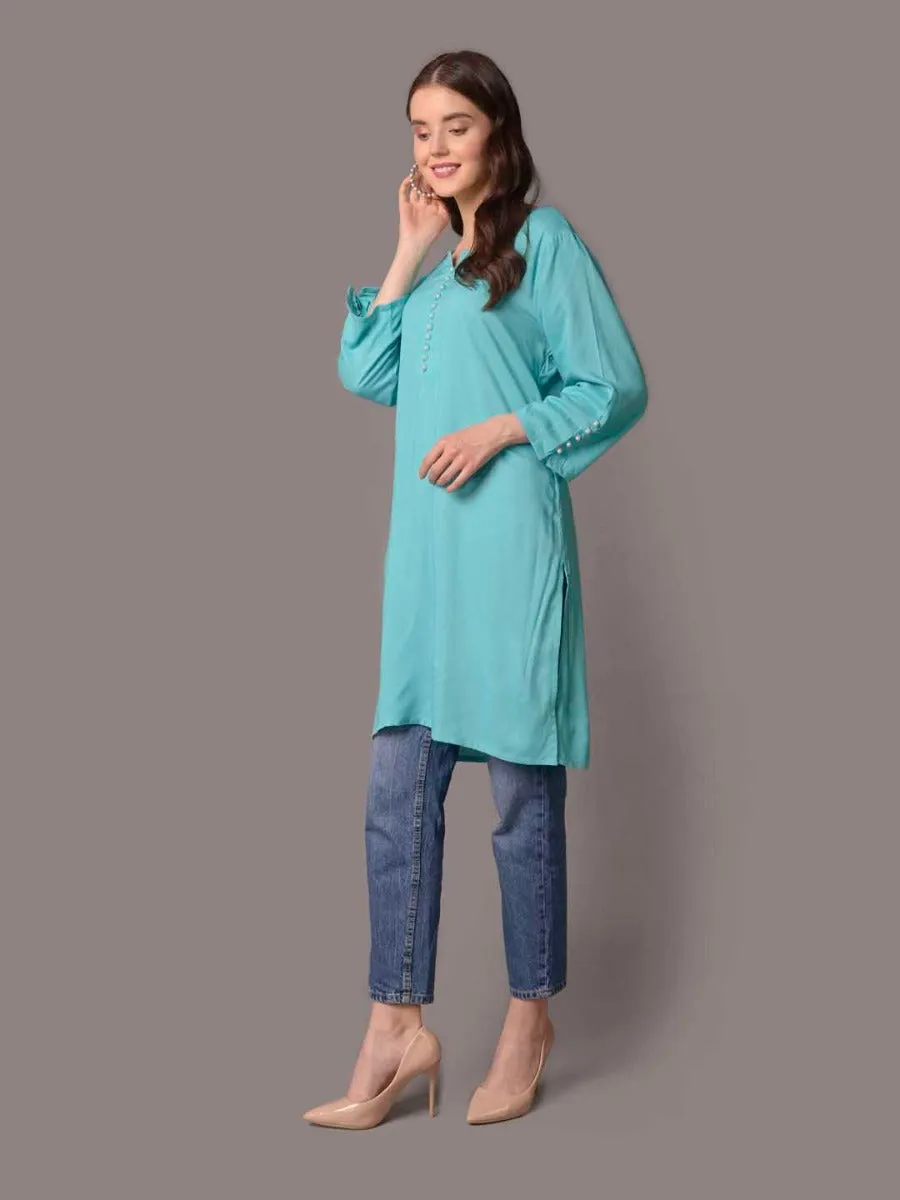 Women Blue Solid Tunic