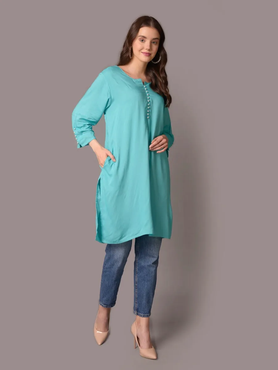 Women Blue Solid Tunic
