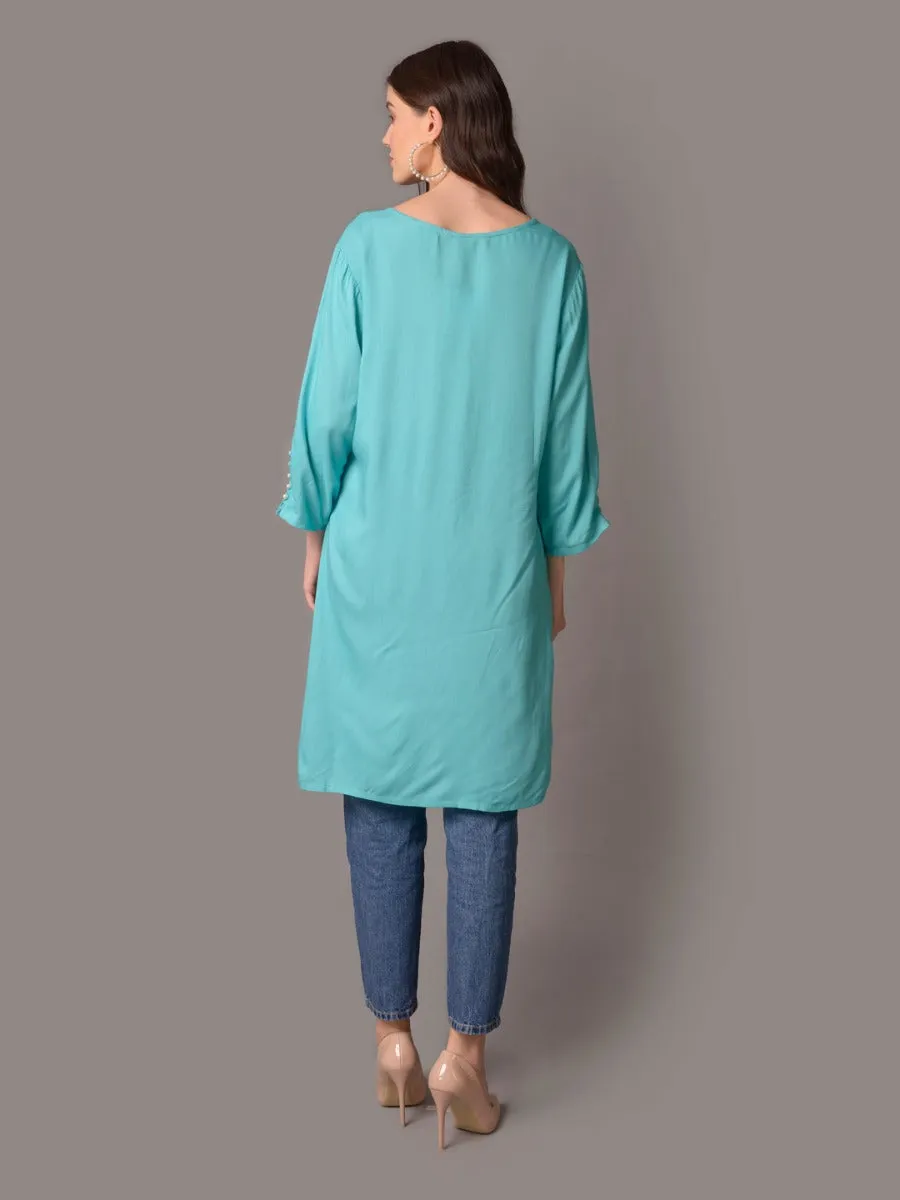 Women Blue Solid Tunic