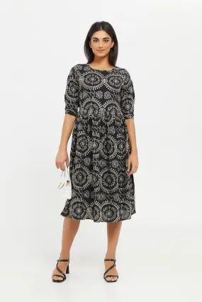 Women Grey Printed Embroidered Dress