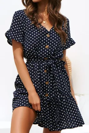 Women Small Dots Short Skirt Casual Chiffon Dress - C14085UWD