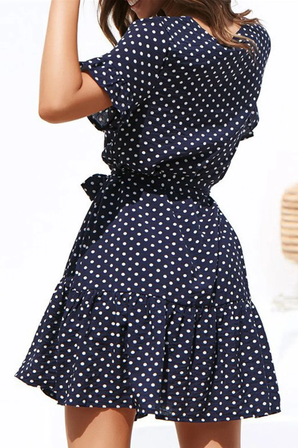 Women Small Dots Short Skirt Casual Chiffon Dress - C14085UWD