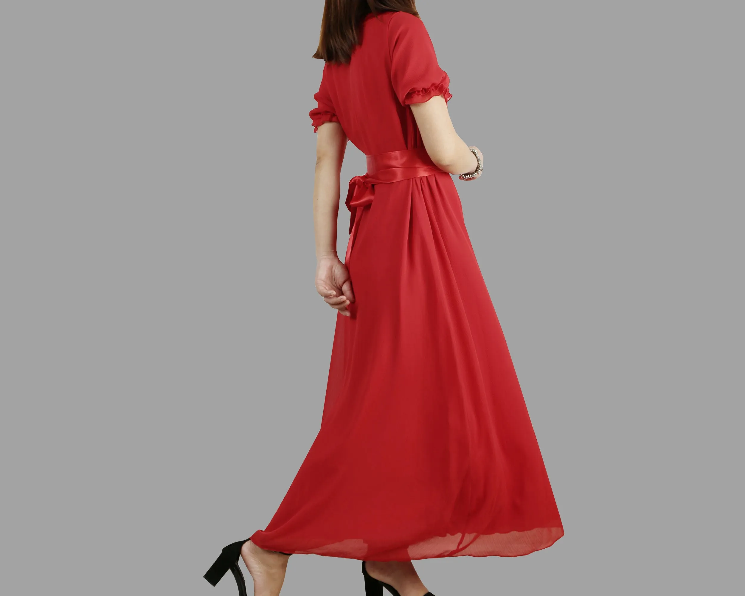 Women's Chiffon Long Dress, bridesmaid dress, White dress, wedding dress, maxi dress, evening dress(Q1010)
