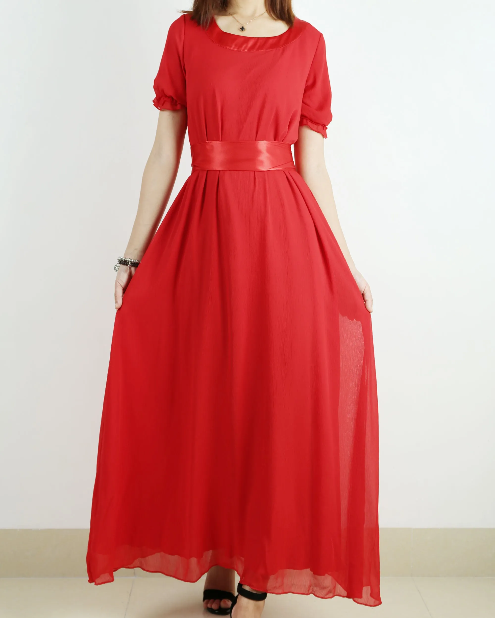 Women's Chiffon Long Dress, bridesmaid dress, White dress, wedding dress, maxi dress, evening dress(Q1010)