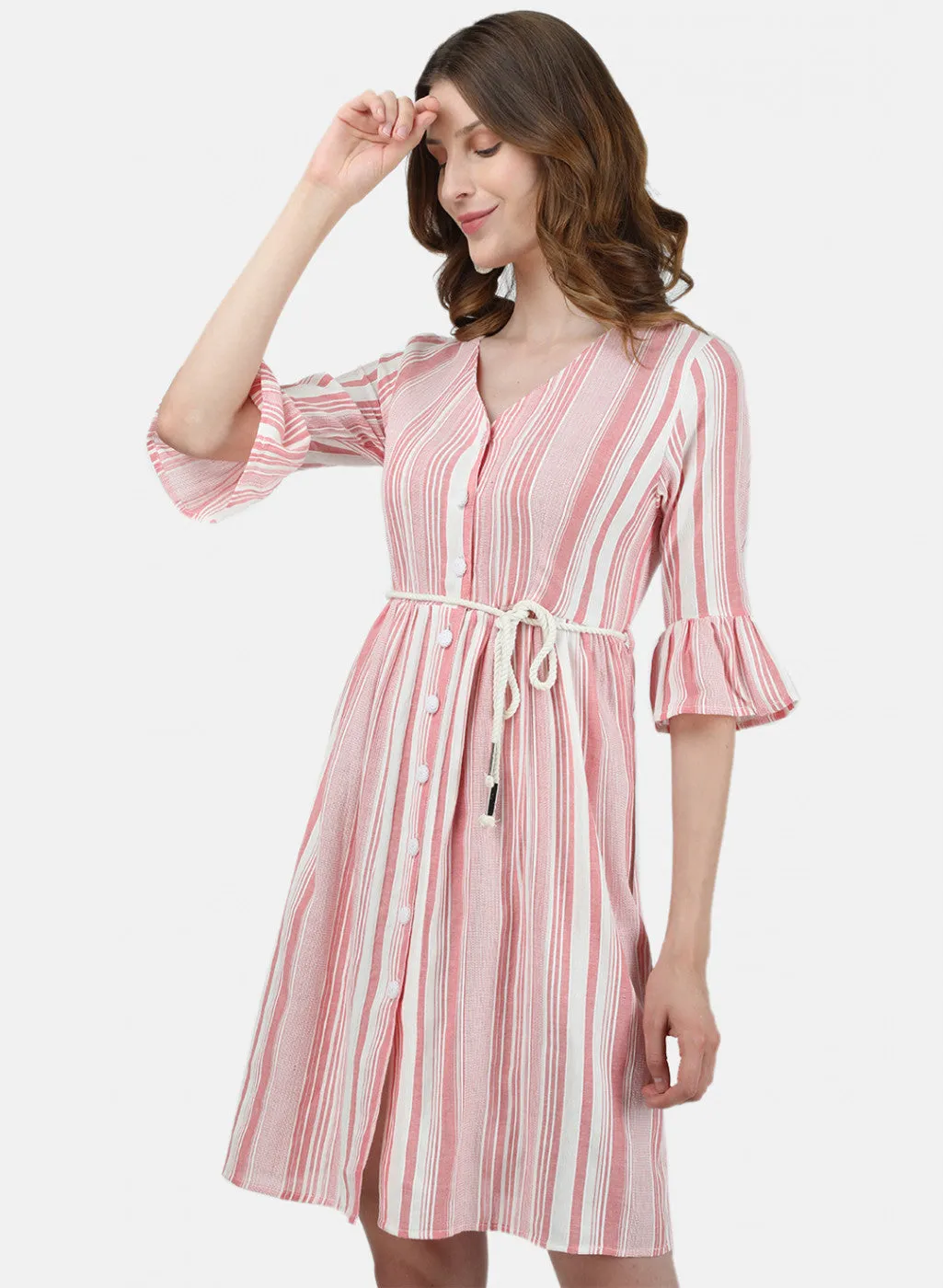 Womens Off White & Pink Stripe Tunic
