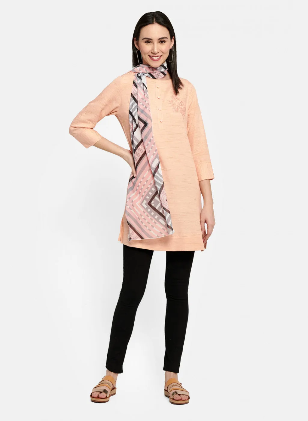 Womens Peach Embroidered Tunic