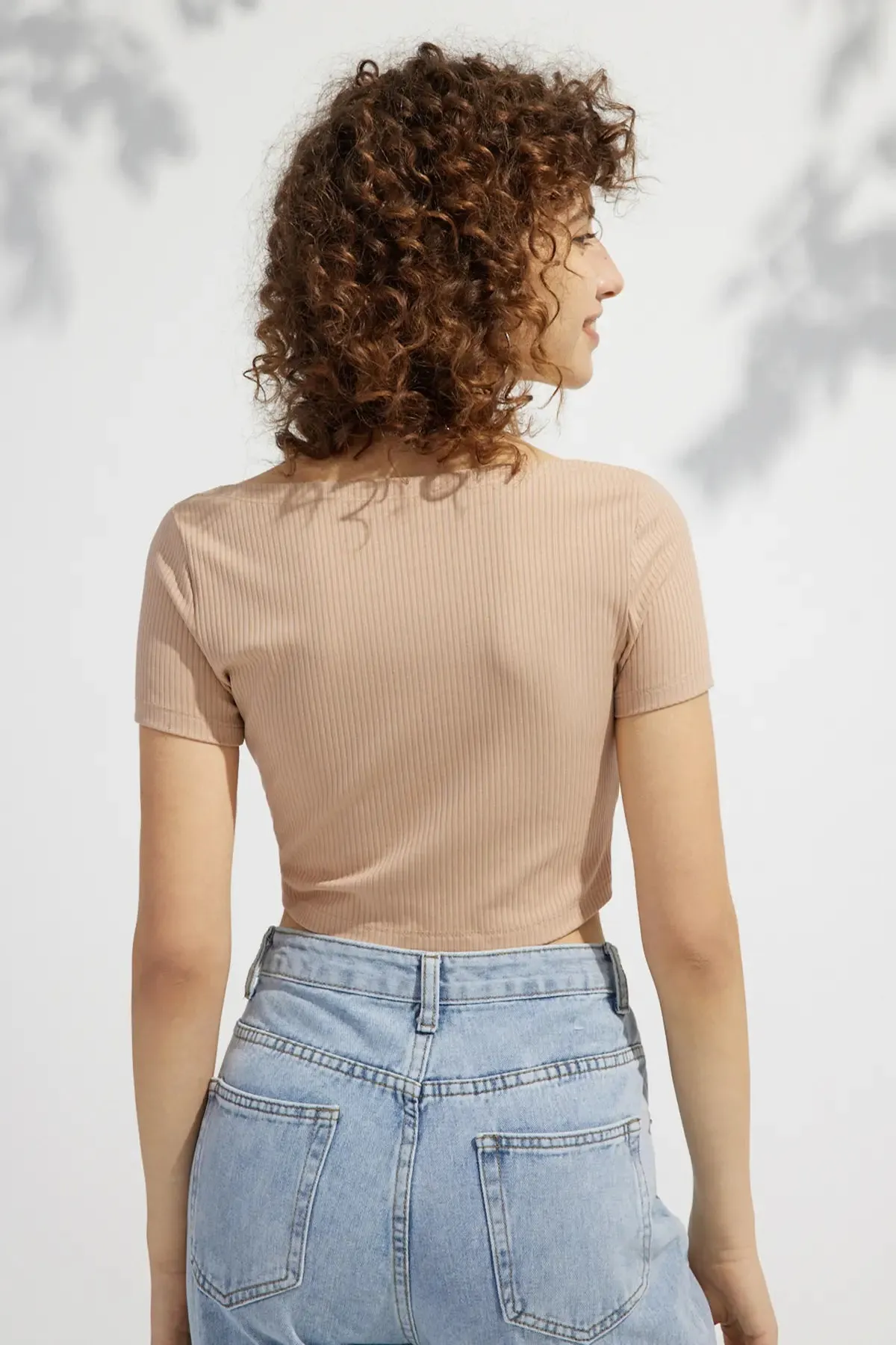 Women's Plain Twist V Neck Crop Top