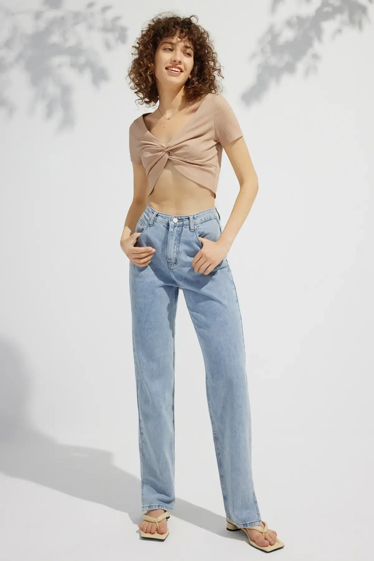Women's Plain Twist V Neck Crop Top