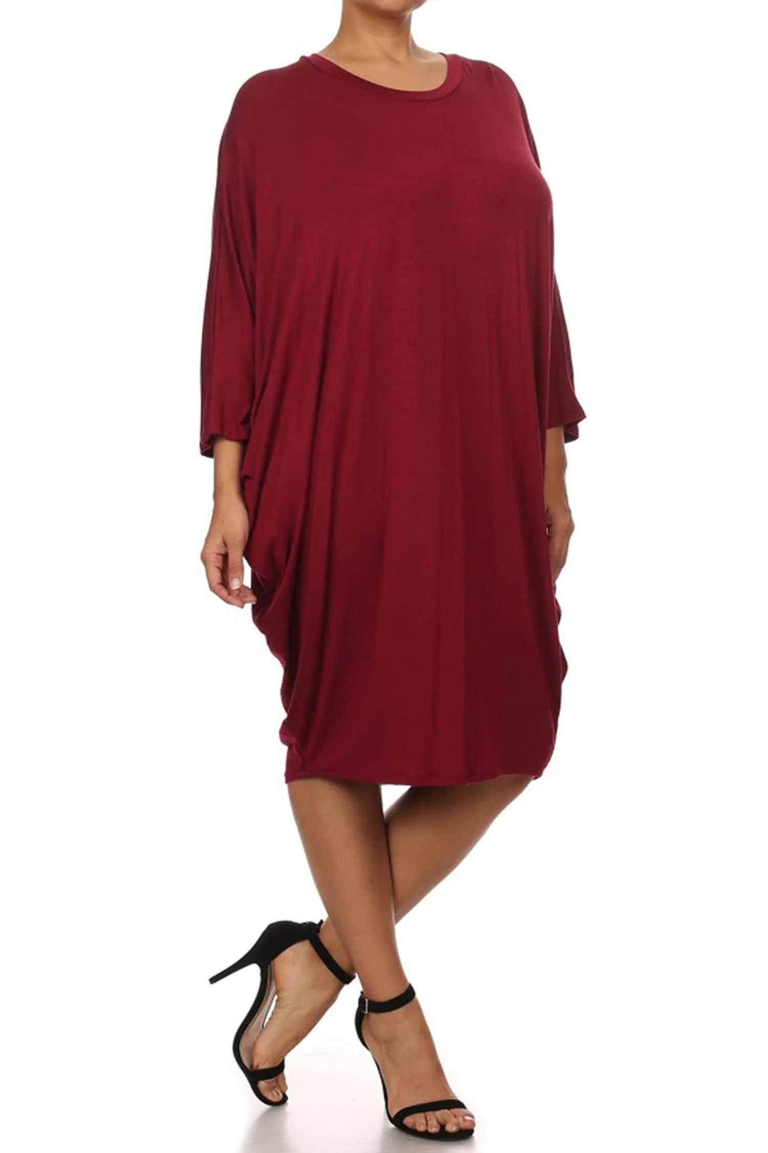 Women's Plus Size Casual Loose Fit Dolman Sleeve Midi Dress