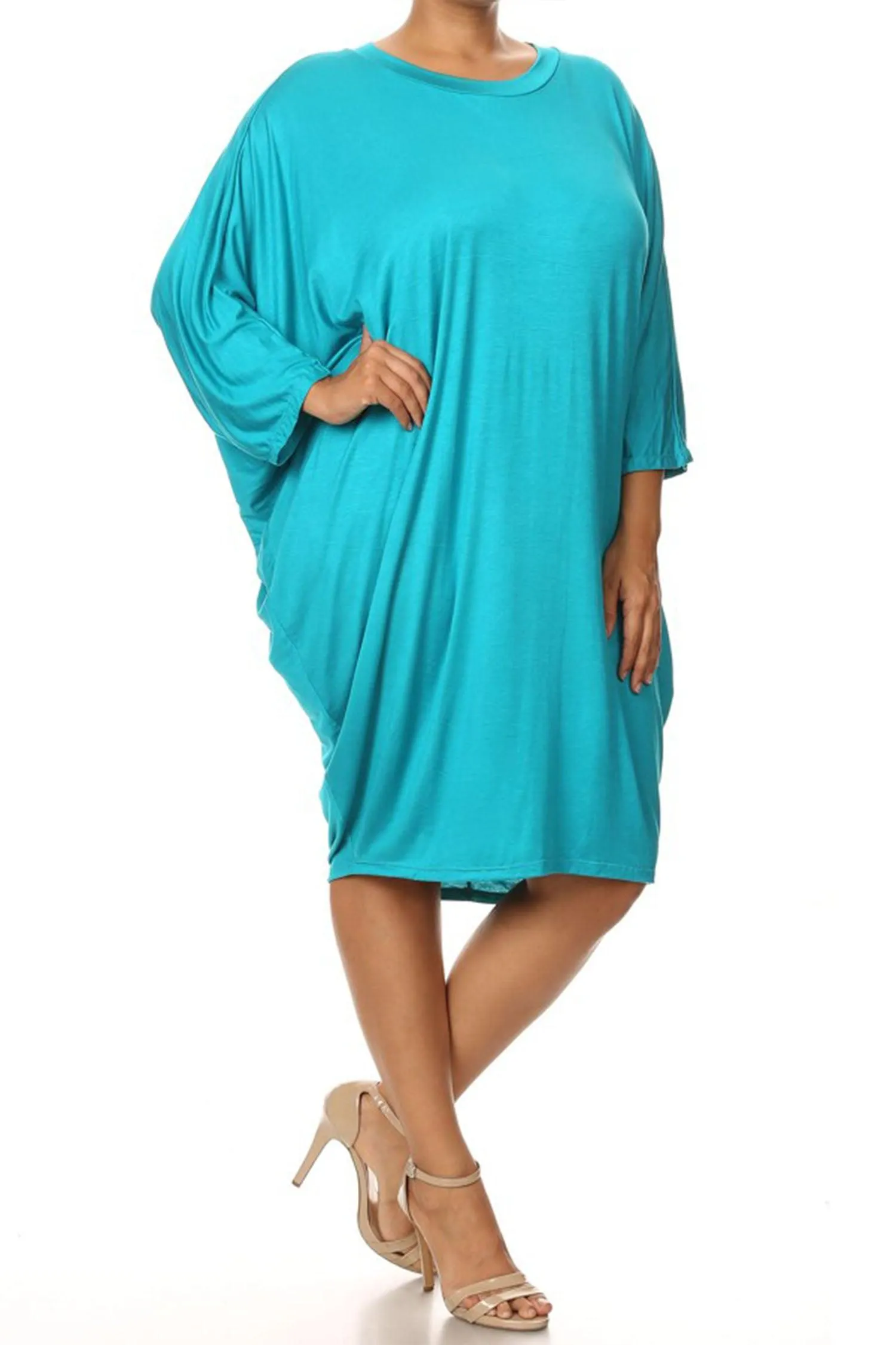 Women's Plus Size Casual Loose Fit Dolman Sleeve Midi Dress