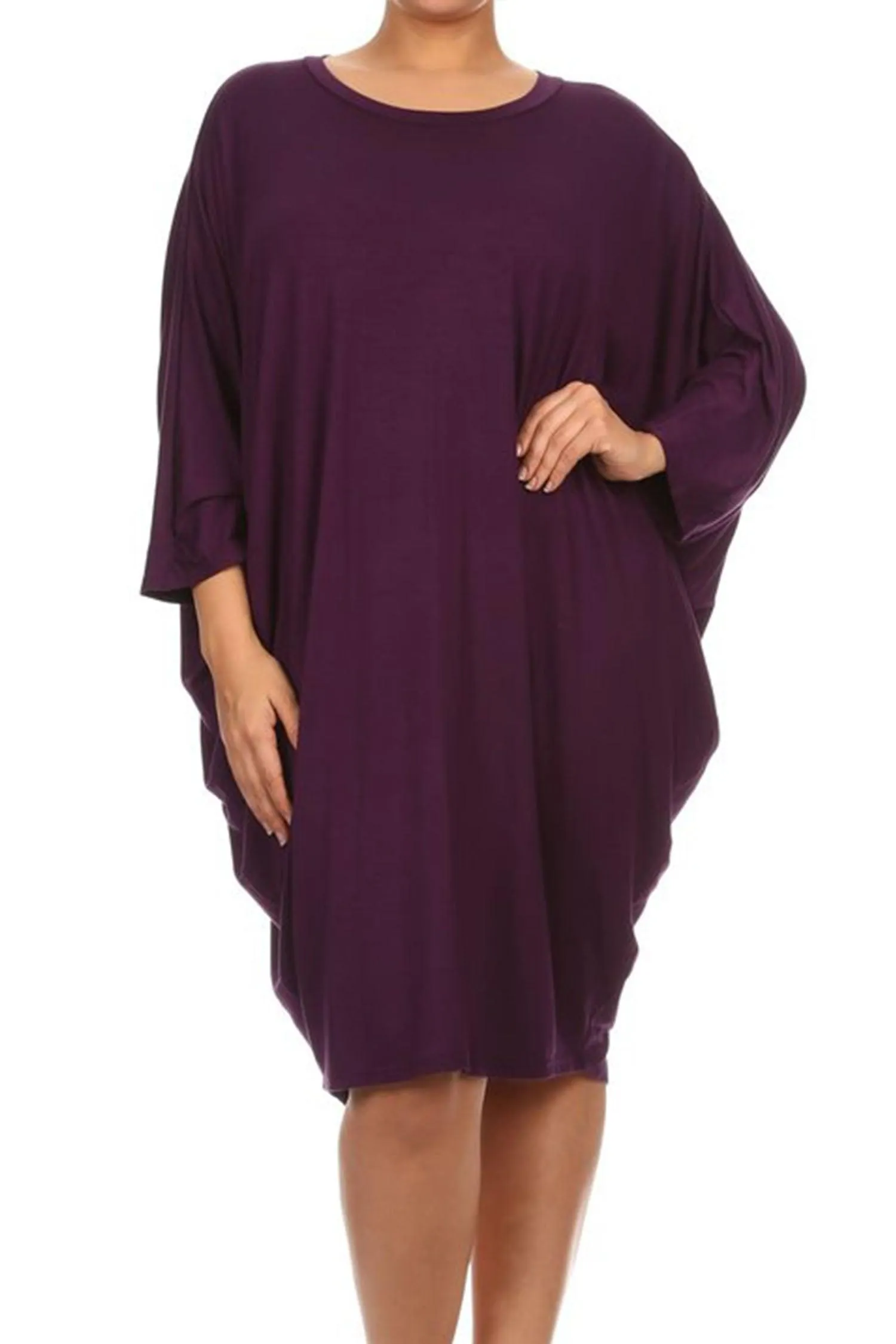 Women's Plus Size Casual Loose Fit Dolman Sleeve Midi Dress