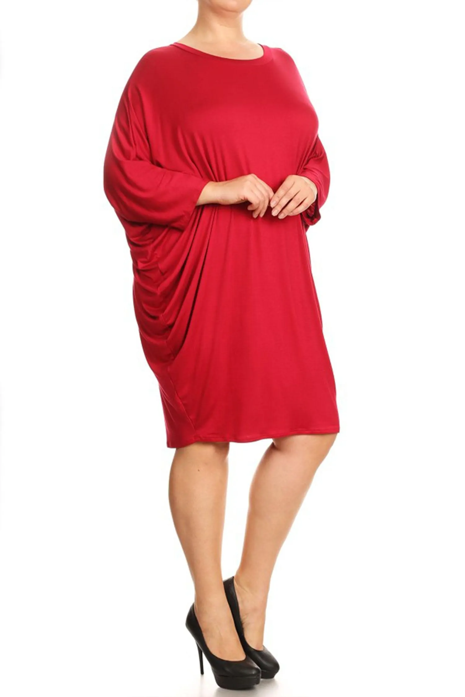 Women's Plus Size Casual Loose Fit Dolman Sleeve Midi Dress