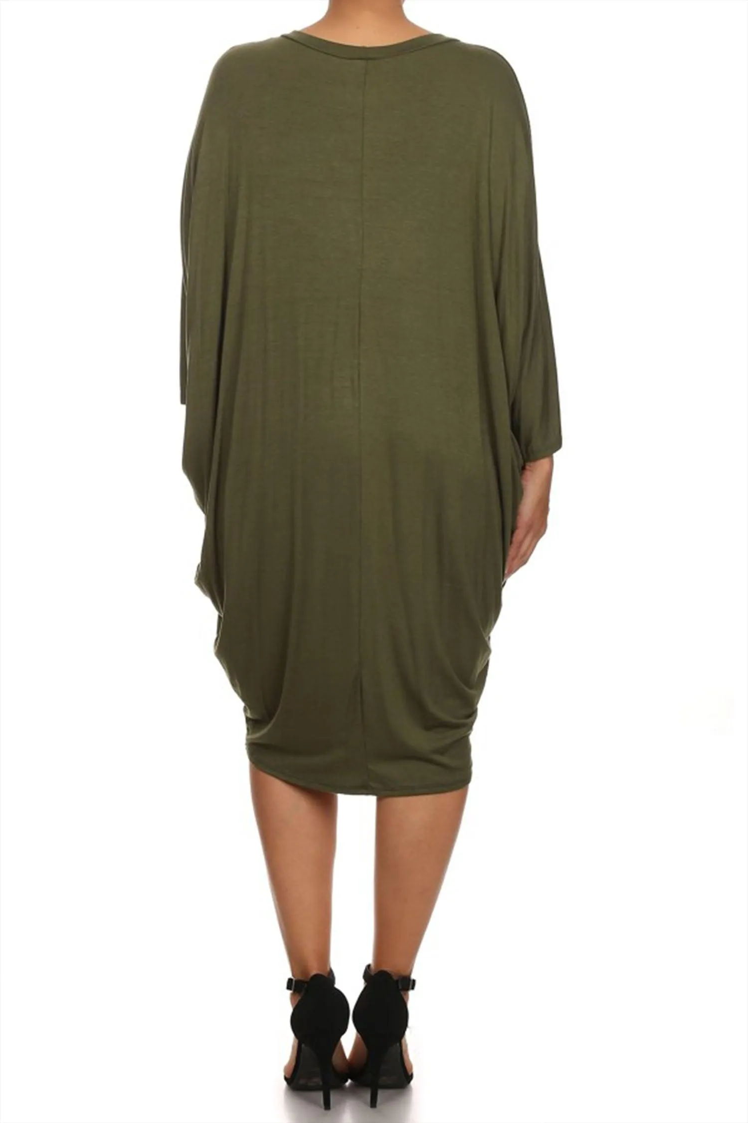 Women's Plus Size Casual Loose Fit Dolman Sleeve Midi Dress