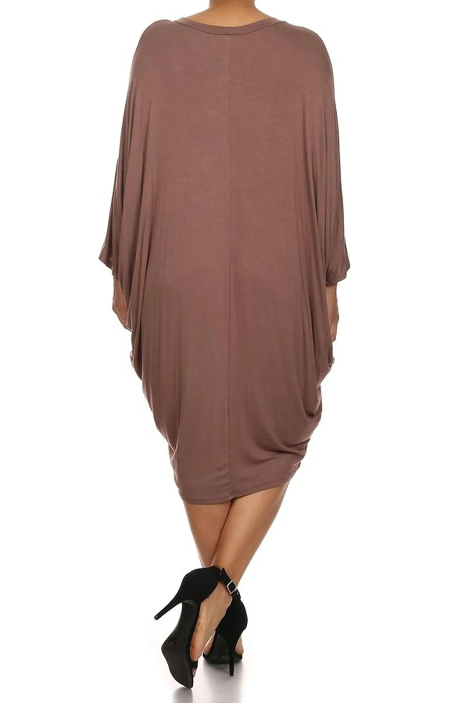 Women's Plus Size Casual Loose Fit Dolman Sleeve Midi Dress
