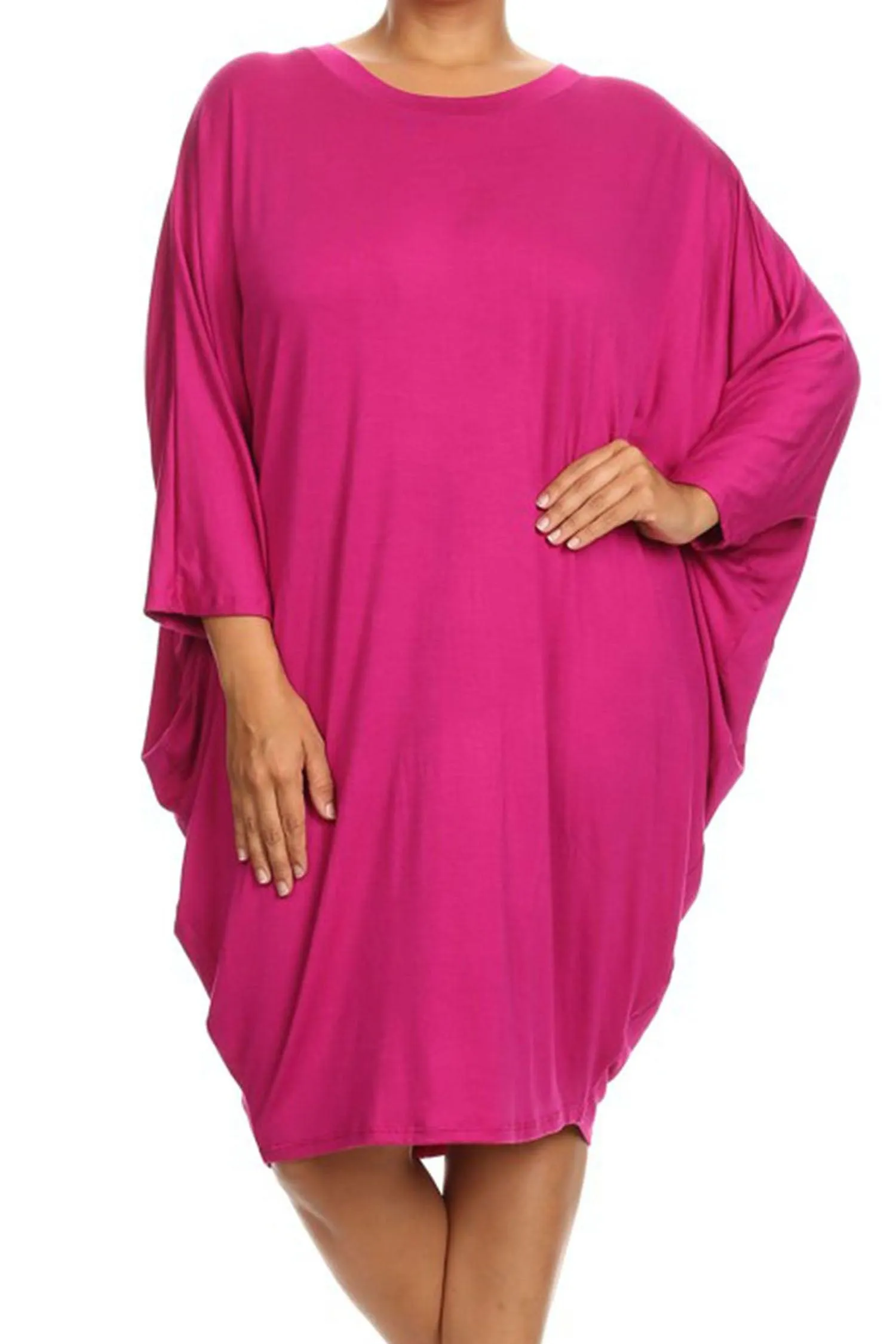 Women's Plus Size Casual Loose Fit Dolman Sleeve Midi Dress