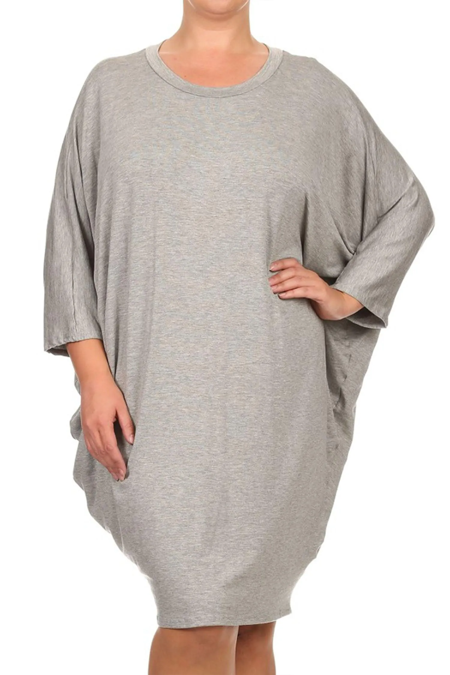 Women's Plus Size Casual Loose Fit Dolman Sleeve Midi Dress
