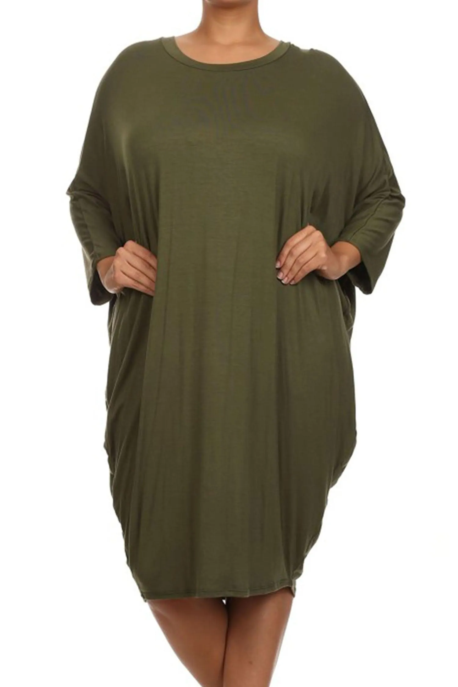 Women's Plus Size Casual Loose Fit Dolman Sleeve Midi Dress