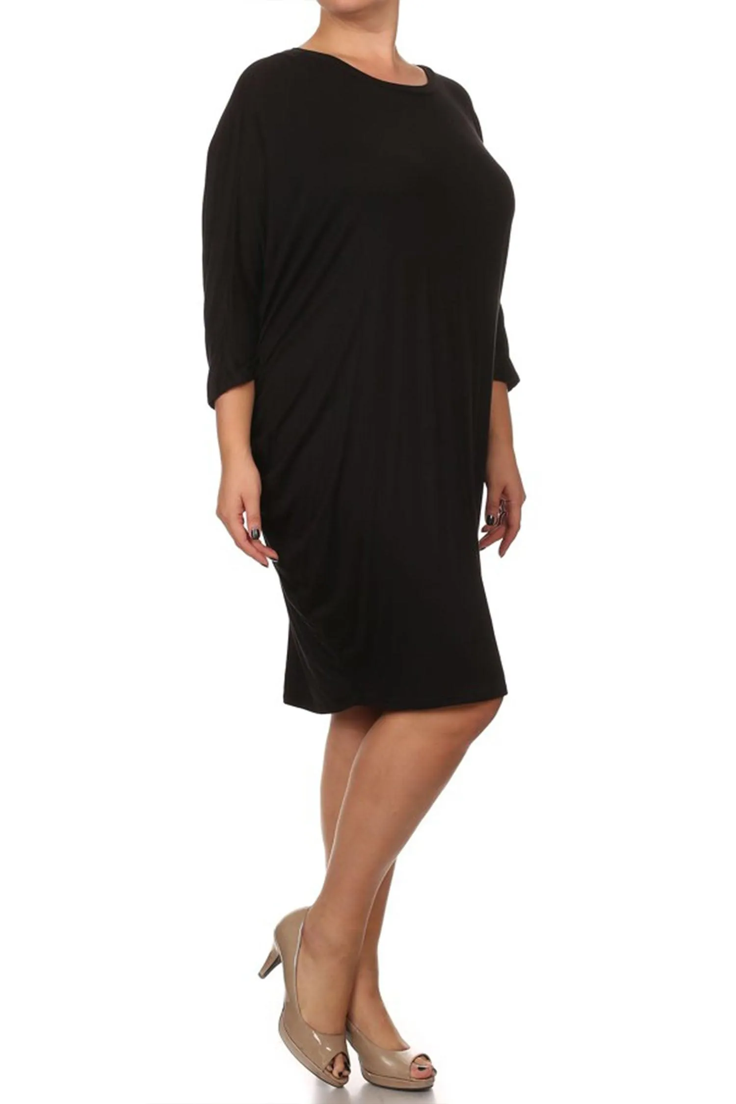 Women's Plus Size Casual Loose Fit Dolman Sleeve Midi Dress