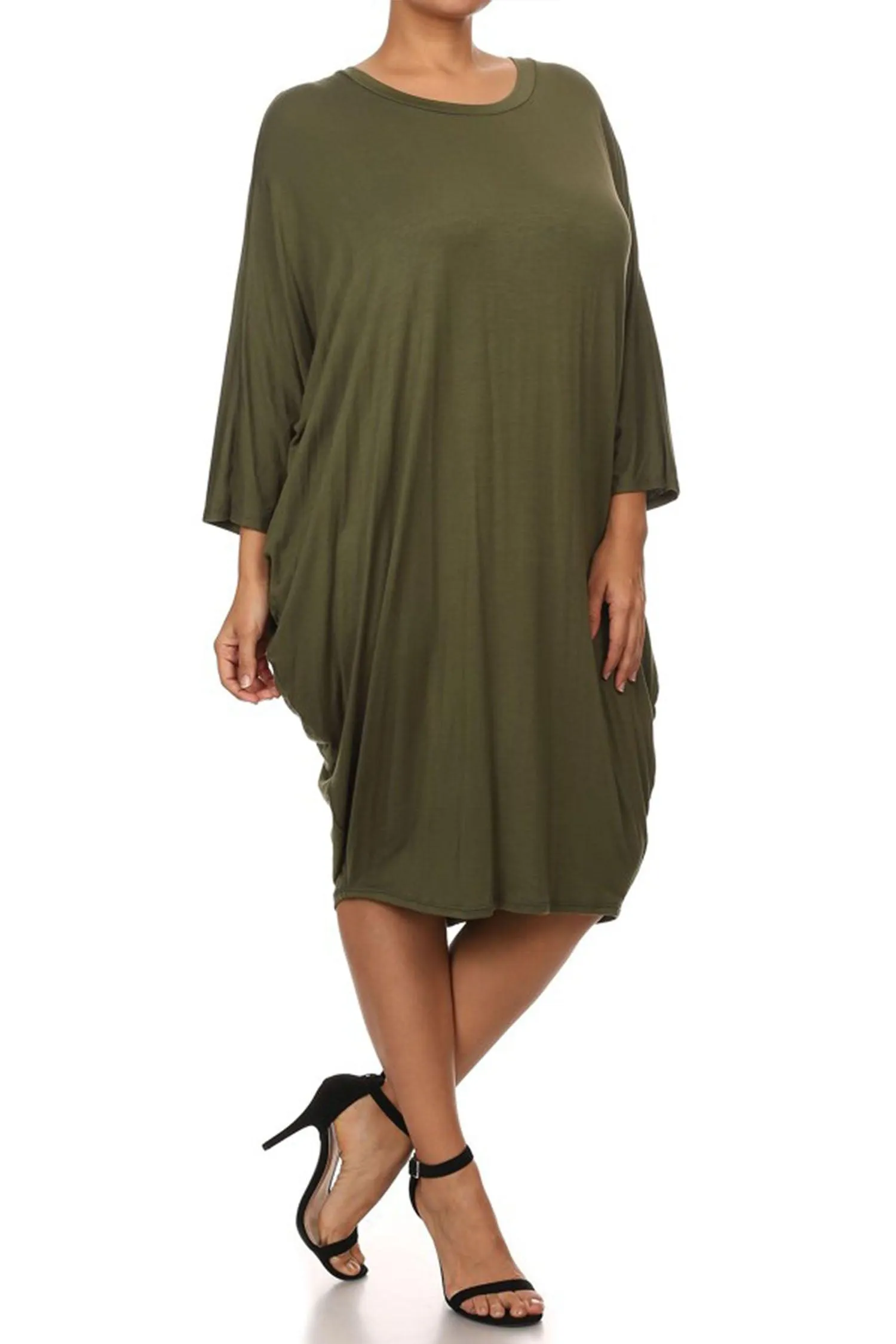 Women's Plus Size Casual Loose Fit Dolman Sleeve Midi Dress