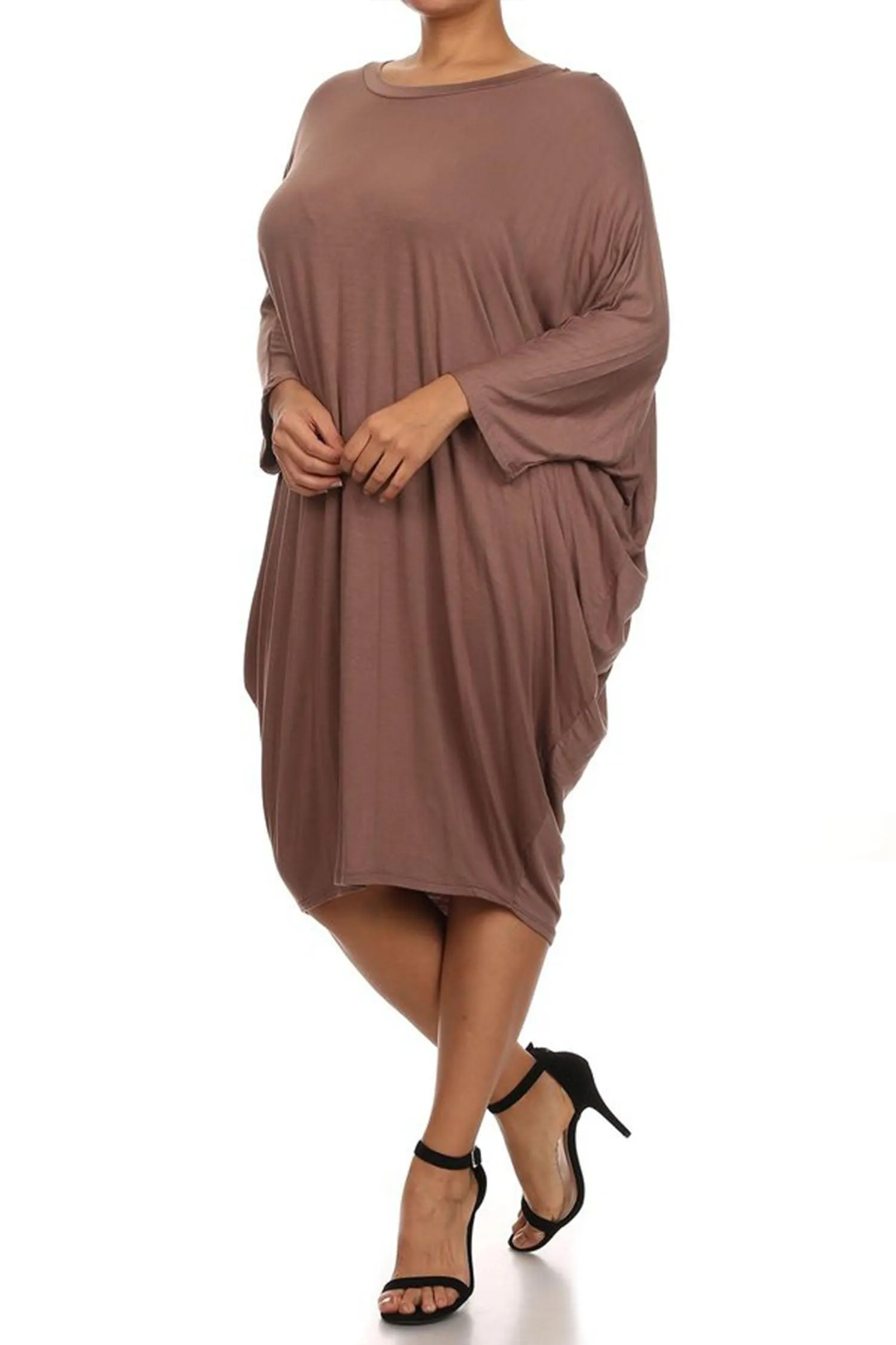 Women's Plus Size Casual Loose Fit Dolman Sleeve Midi Dress