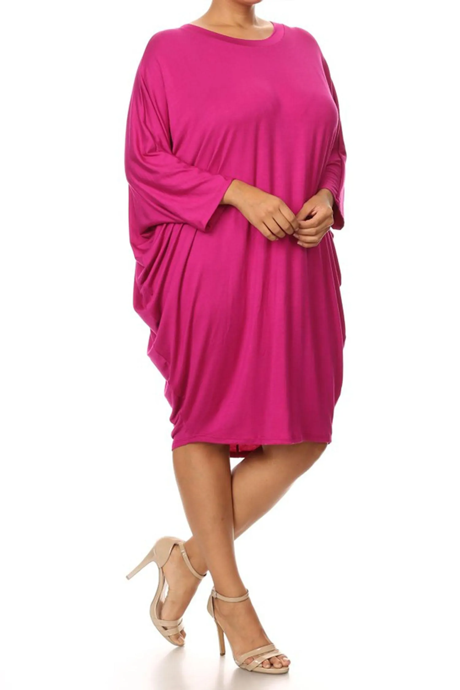Women's Plus Size Casual Loose Fit Dolman Sleeve Midi Dress