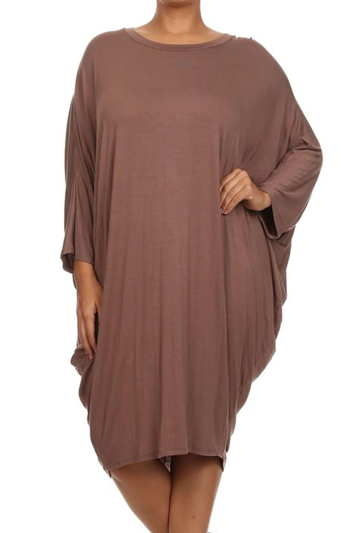 Women's Plus Size Casual Loose Fit Dolman Sleeve Midi Dress