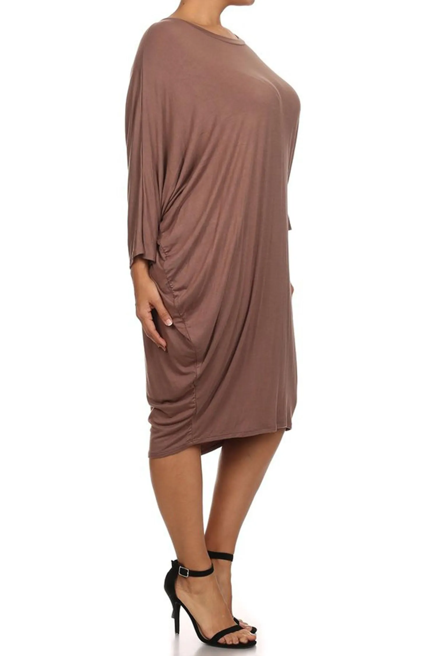 Women's Plus Size Casual Loose Fit Dolman Sleeve Midi Dress