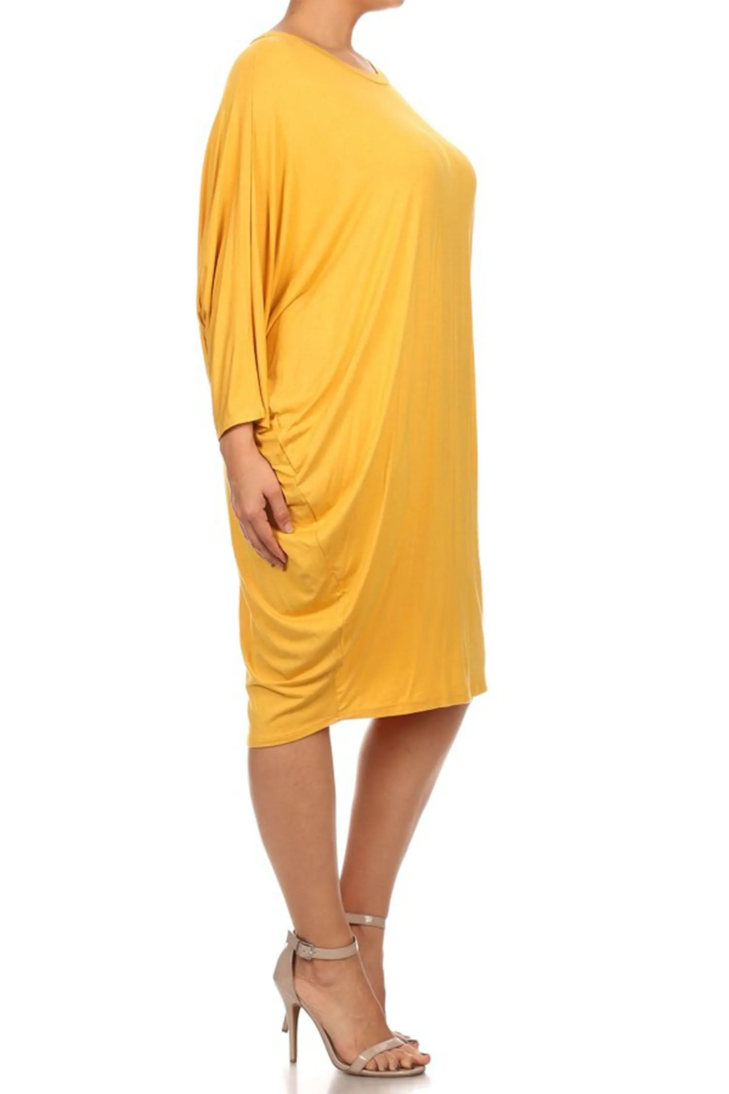 Women's Plus Size Casual Loose Fit Dolman Sleeve Midi Dress