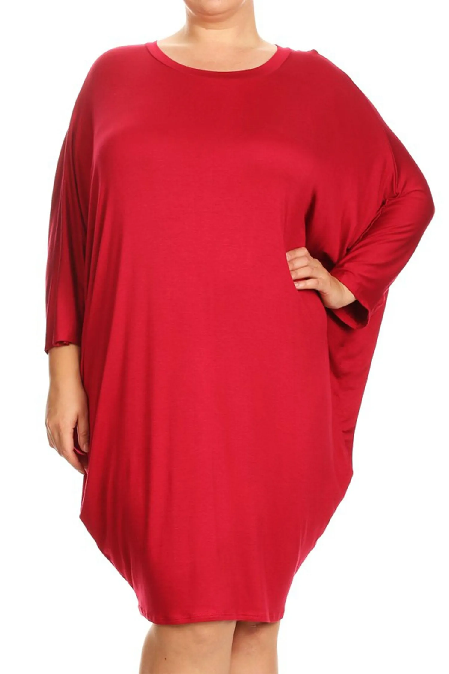 Women's Plus Size Casual Loose Fit Dolman Sleeve Midi Dress