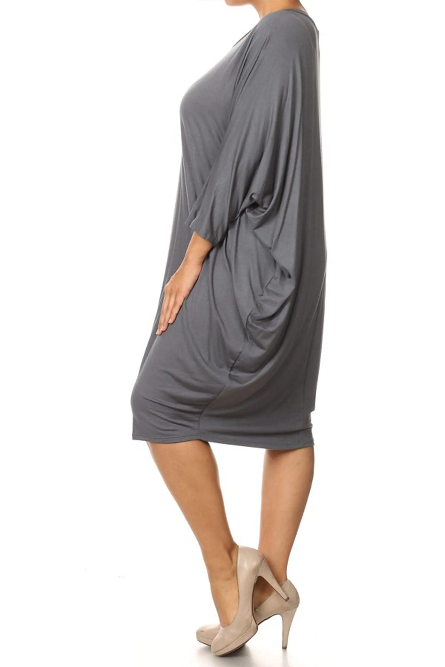 Women's Plus Size Casual Loose Fit Dolman Sleeve Midi Dress