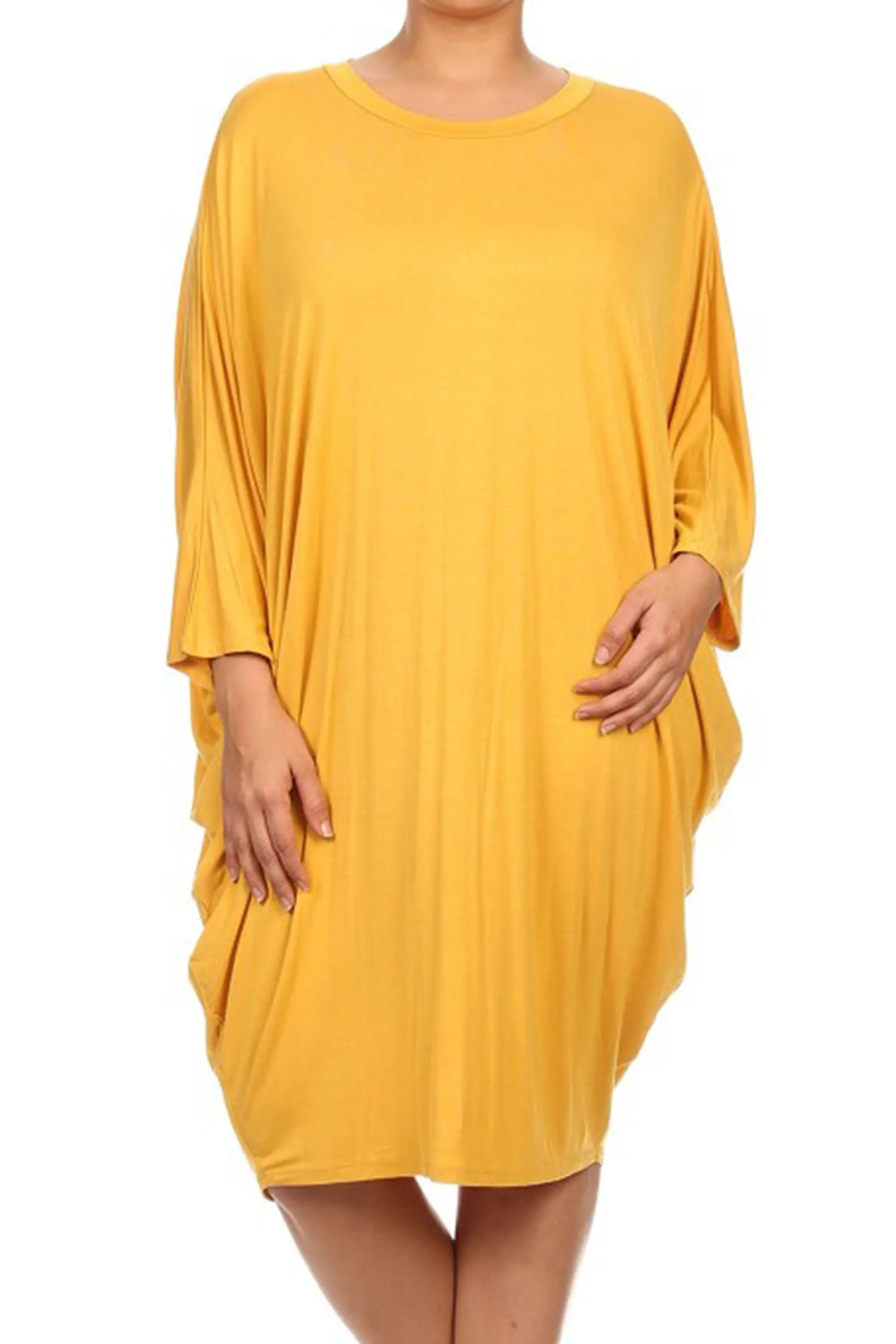 Women's Plus Size Casual Loose Fit Dolman Sleeve Midi Dress