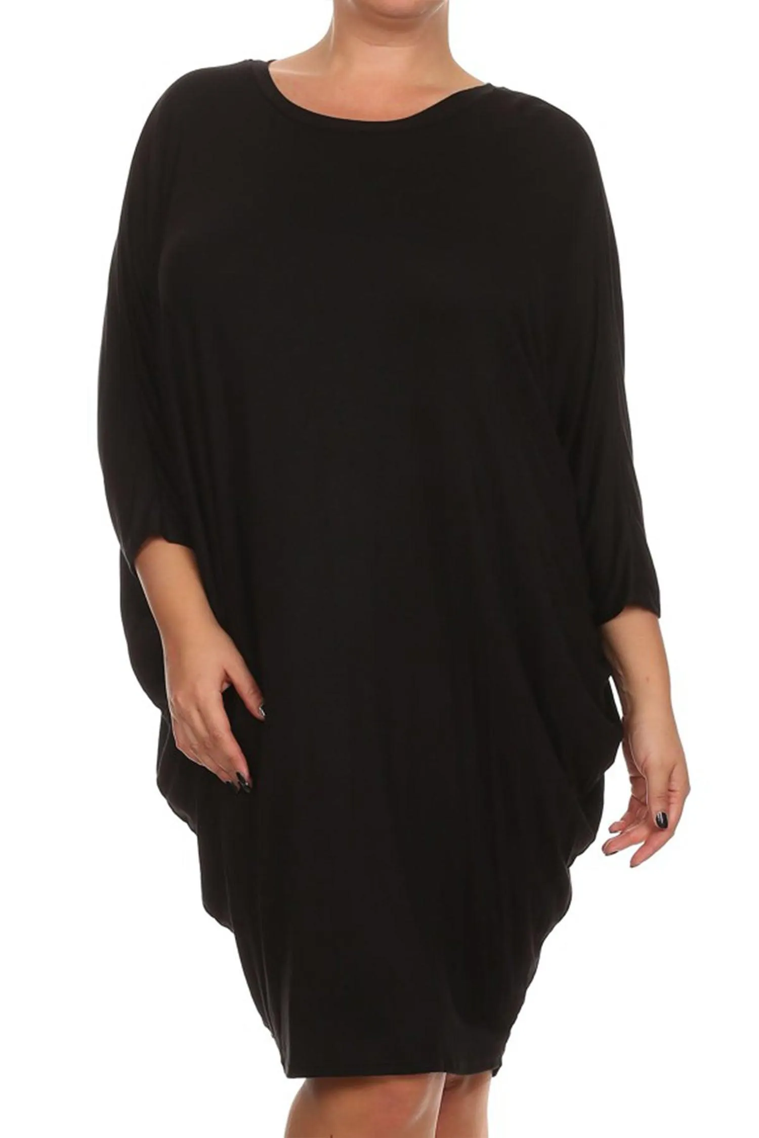 Women's Plus Size Casual Loose Fit Dolman Sleeve Midi Dress