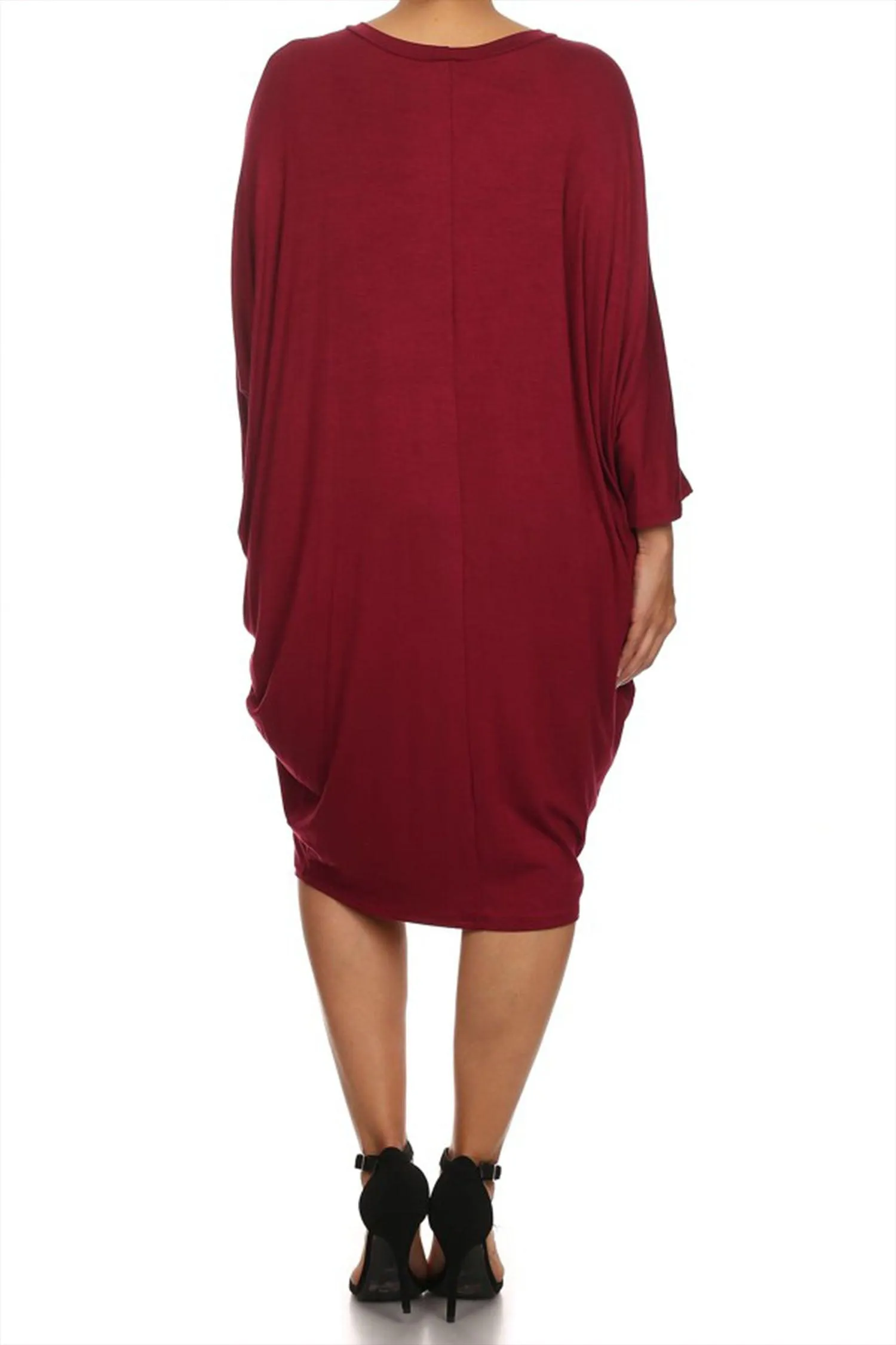 Women's Plus Size Casual Loose Fit Dolman Sleeve Midi Dress
