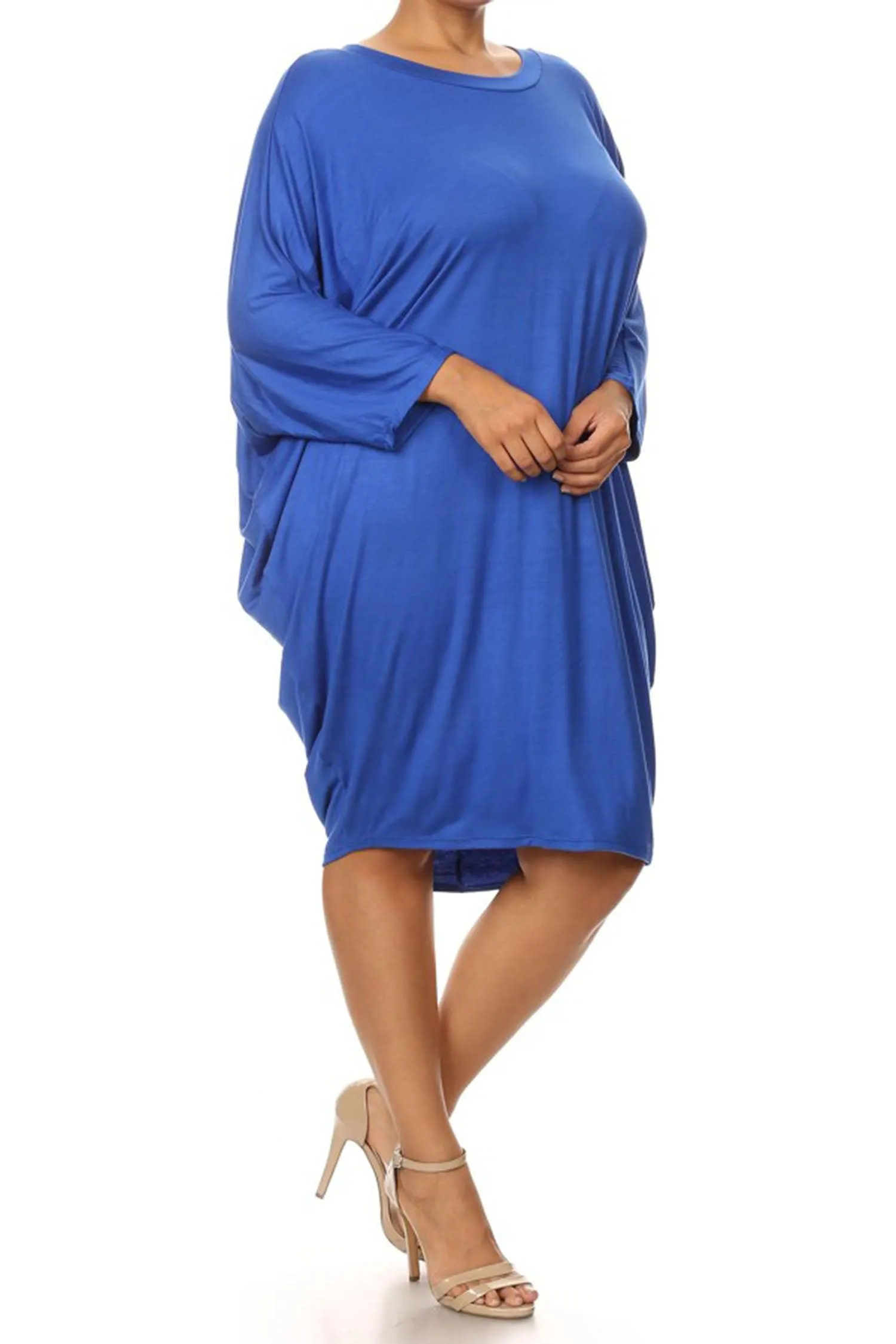 Women's Plus Size Casual Loose Fit Dolman Sleeve Midi Dress