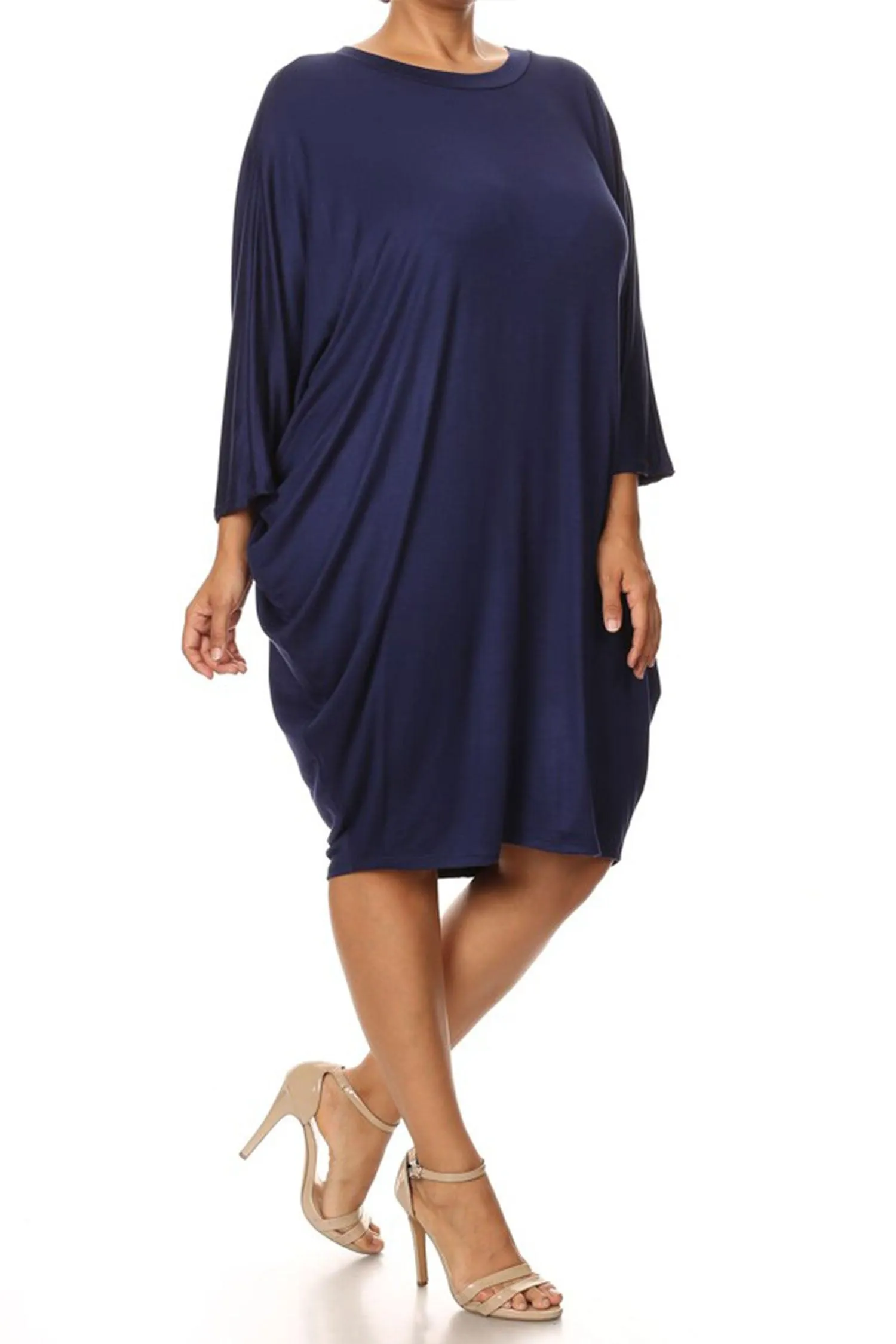 Women's Plus Size Casual Loose Fit Dolman Sleeve Midi Dress