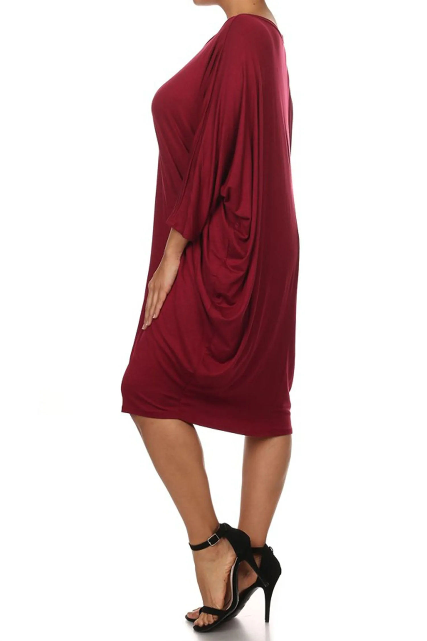 Women's Plus Size Casual Loose Fit Dolman Sleeve Midi Dress