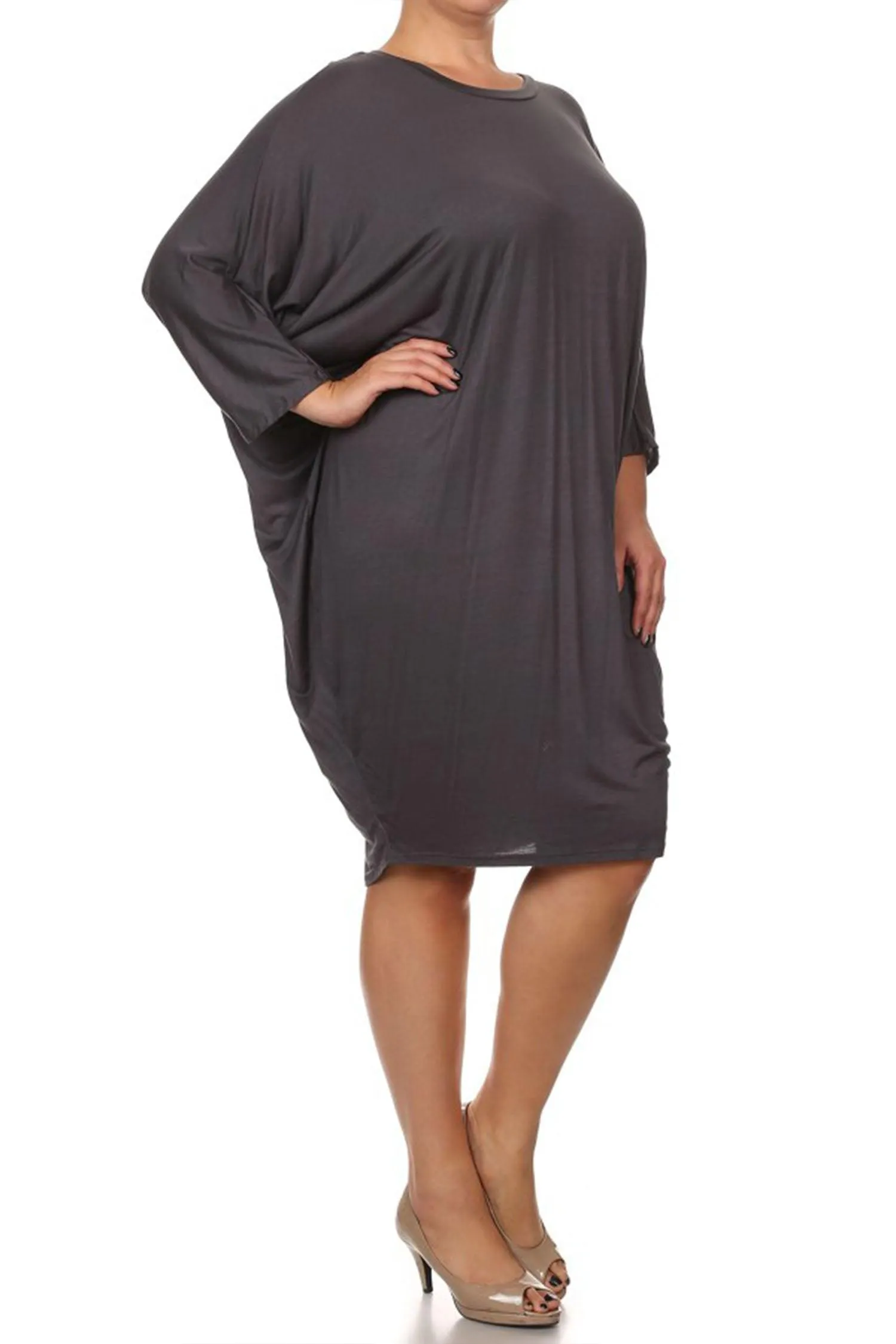 Women's Plus Size Casual Loose Fit Dolman Sleeve Midi Dress