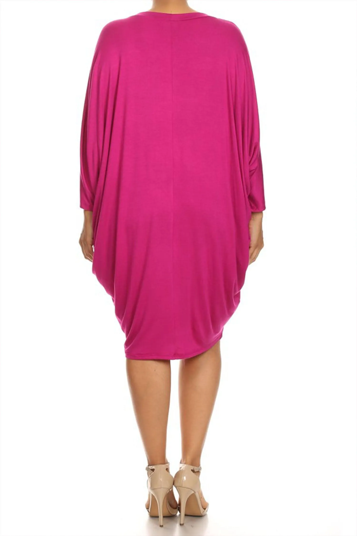 Women's Plus Size Casual Loose Fit Dolman Sleeve Midi Dress