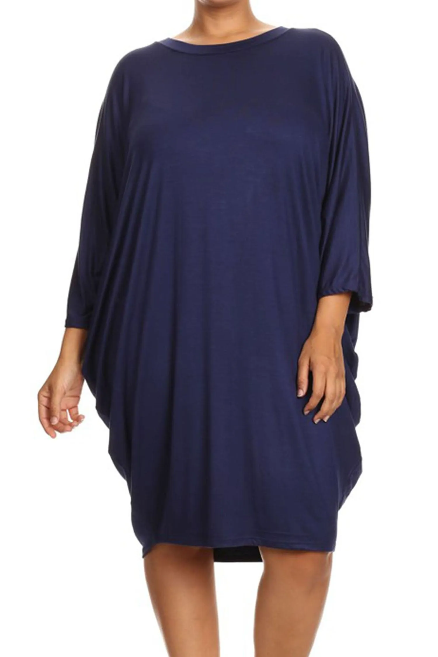 Women's Plus Size Casual Loose Fit Dolman Sleeve Midi Dress