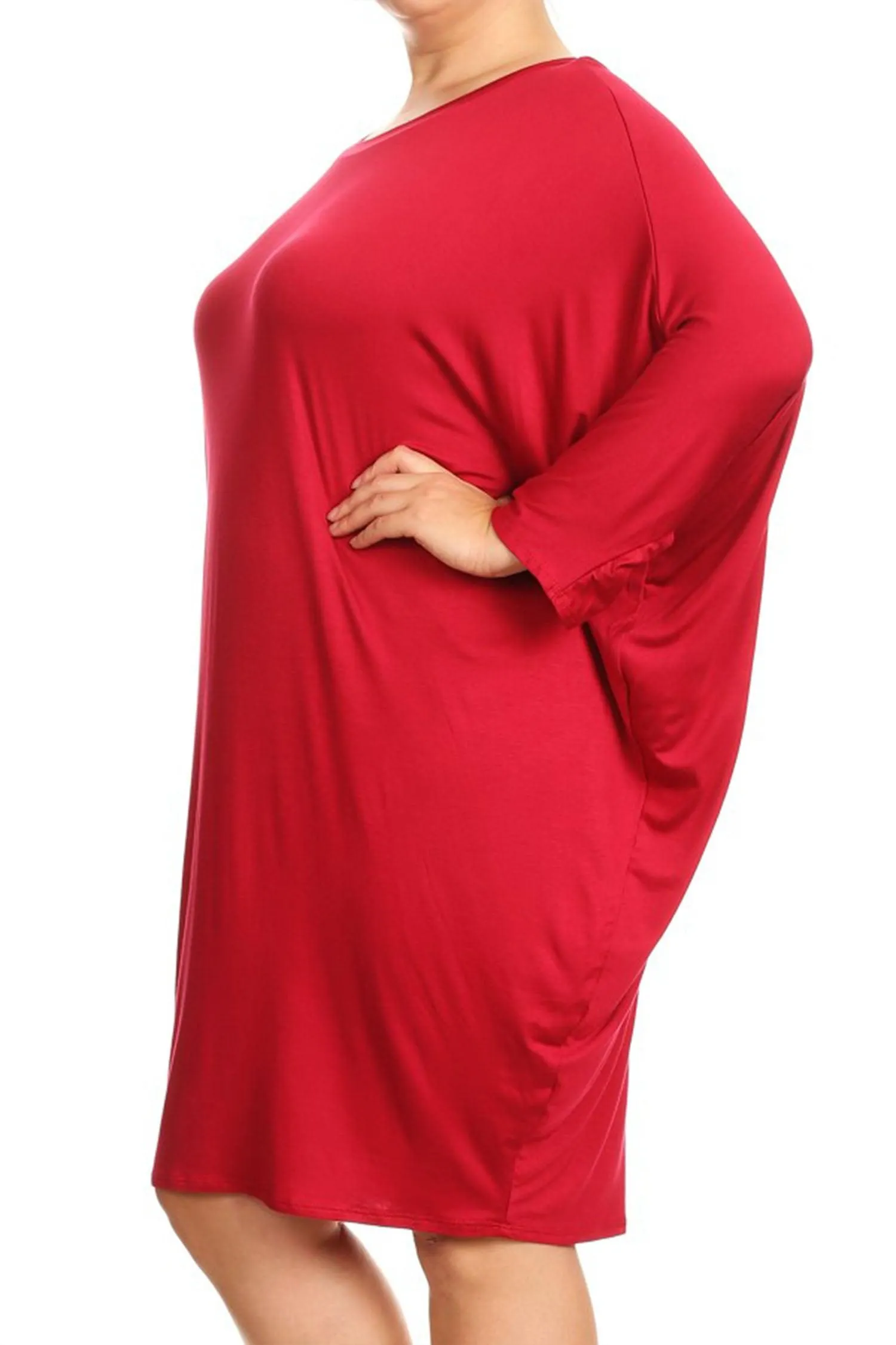 Women's Plus Size Casual Loose Fit Dolman Sleeve Midi Dress