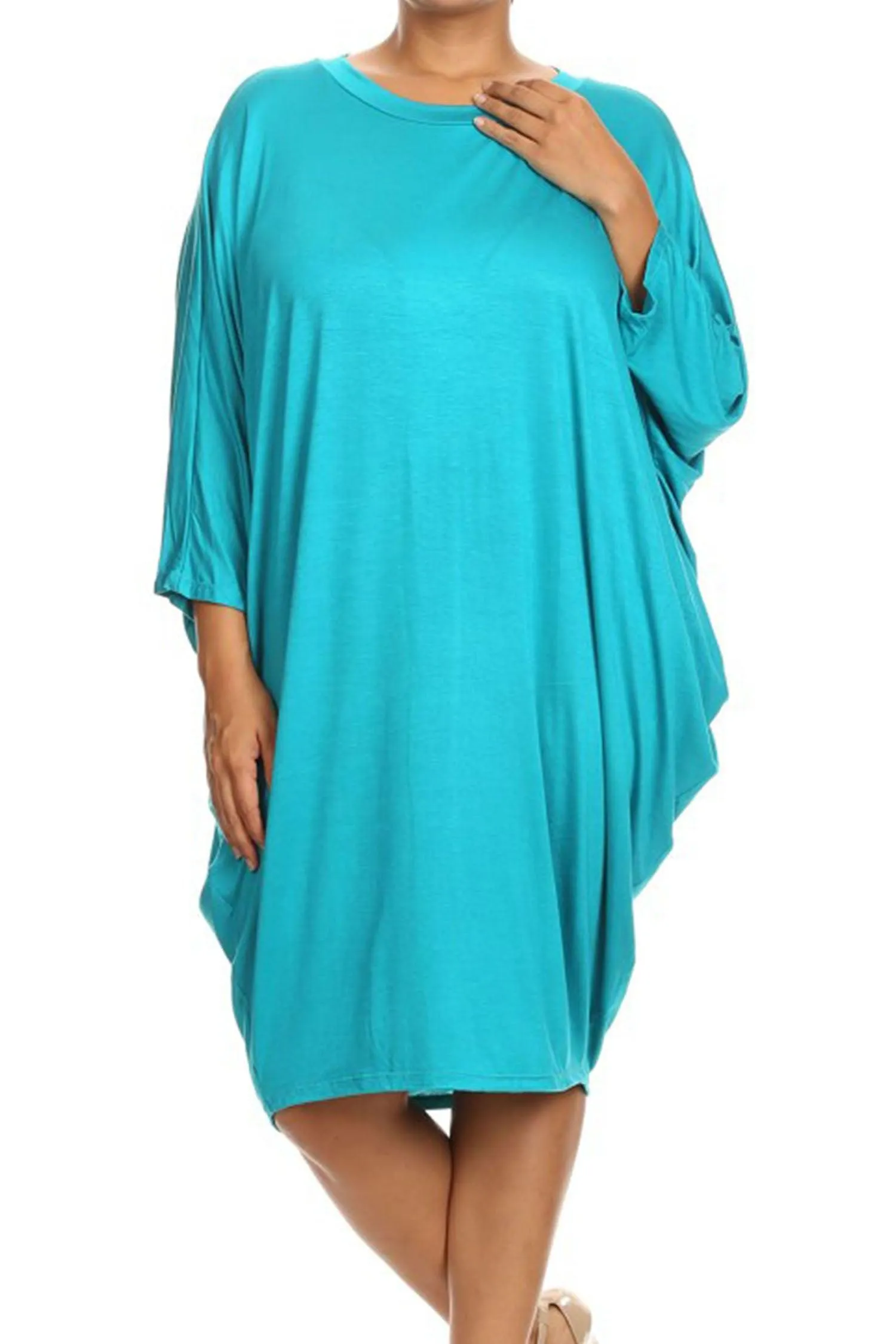 Women's Plus Size Casual Loose Fit Dolman Sleeve Midi Dress