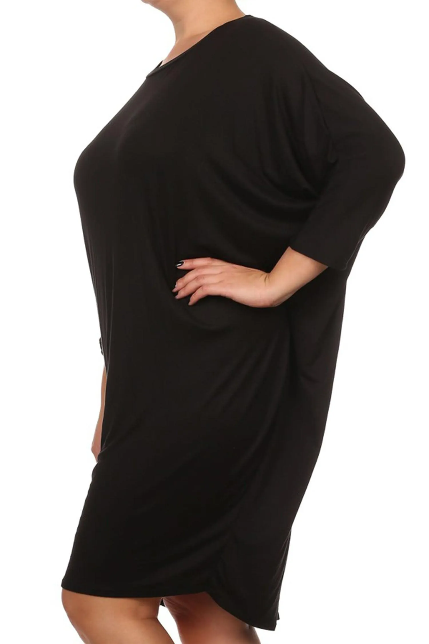Women's Plus Size Casual Loose Fit Dolman Sleeve Midi Dress
