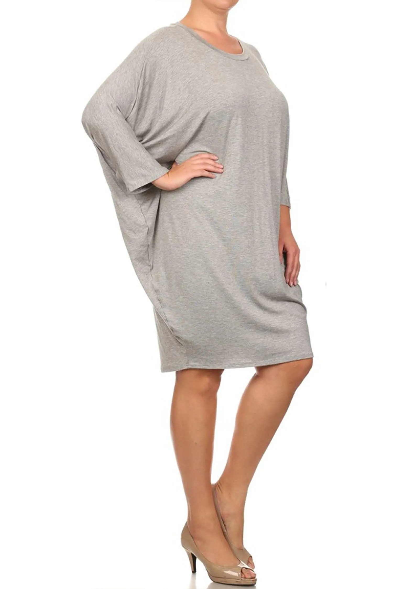 Women's Plus Size Casual Loose Fit Dolman Sleeve Midi Dress
