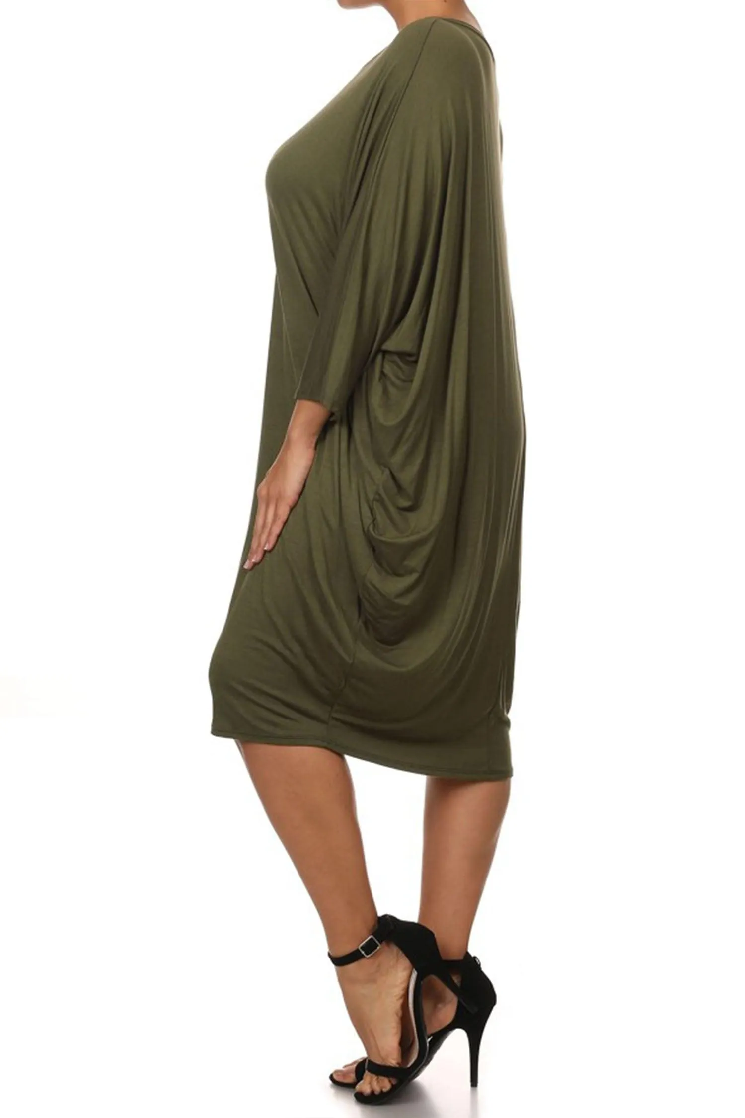 Women's Plus Size Casual Loose Fit Dolman Sleeve Midi Dress