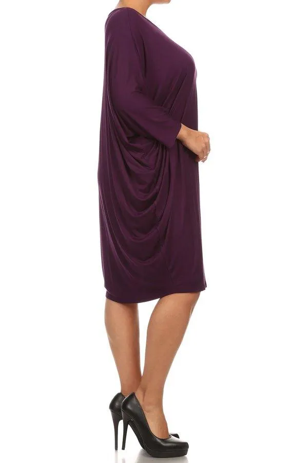 Women's Plus Size Casual Loose Fit Dolman Sleeve Midi Dress